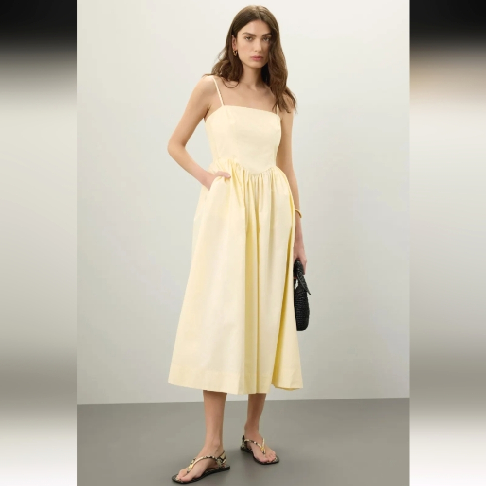Ronny Kobo Corset Midi Dress Size 10 Butter Yellow